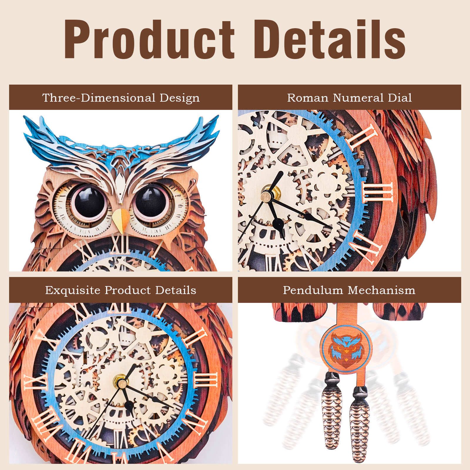 Owl â€“ DIY Wooden Clock, 3D Puzzle Craft Kit