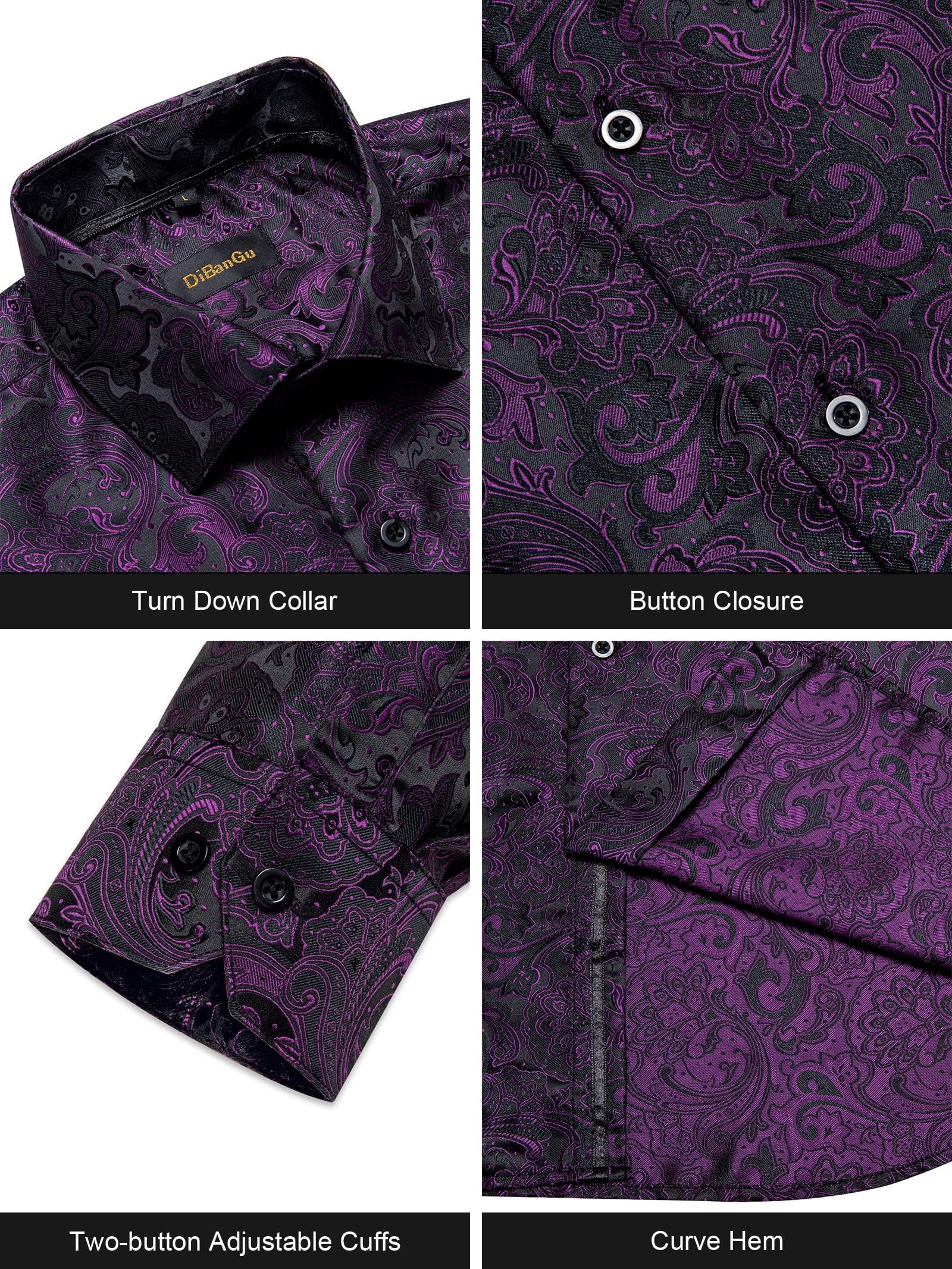 Men's Paisley Dress Shirt Long Sleeve Wrinkle Free Button Down Cowboy Shirts - Black&purple&paisley