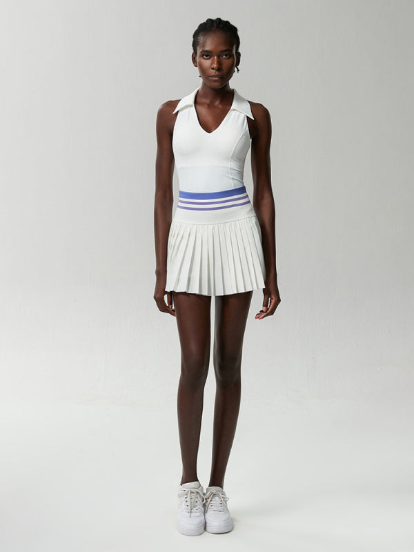 Sports Fitness Tennis Skirt Suit Women's Anti-Light Quick Drying V-Neck Yoga Suit Two-Piece Suit With Chest Pad