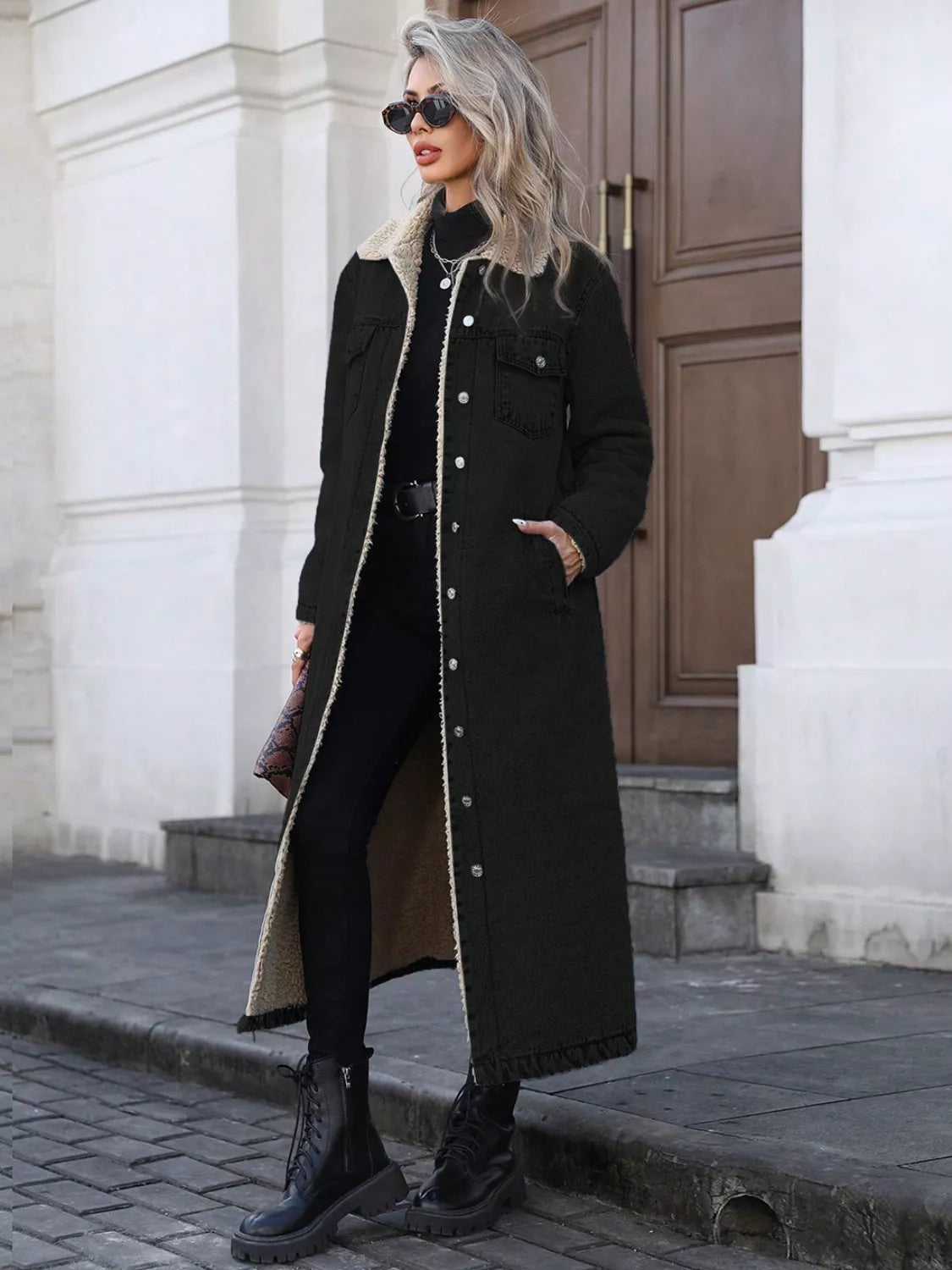 Sherpa Lined Longline Denim Jacket