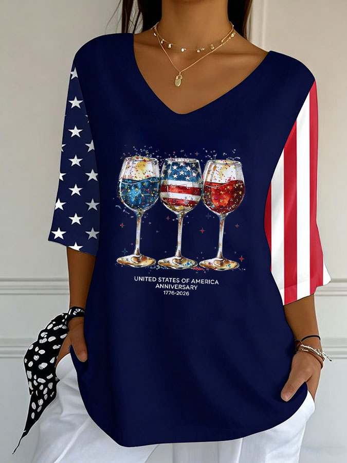 Women'S Independence Day 250Th Anniversary Printed Short Sleeves