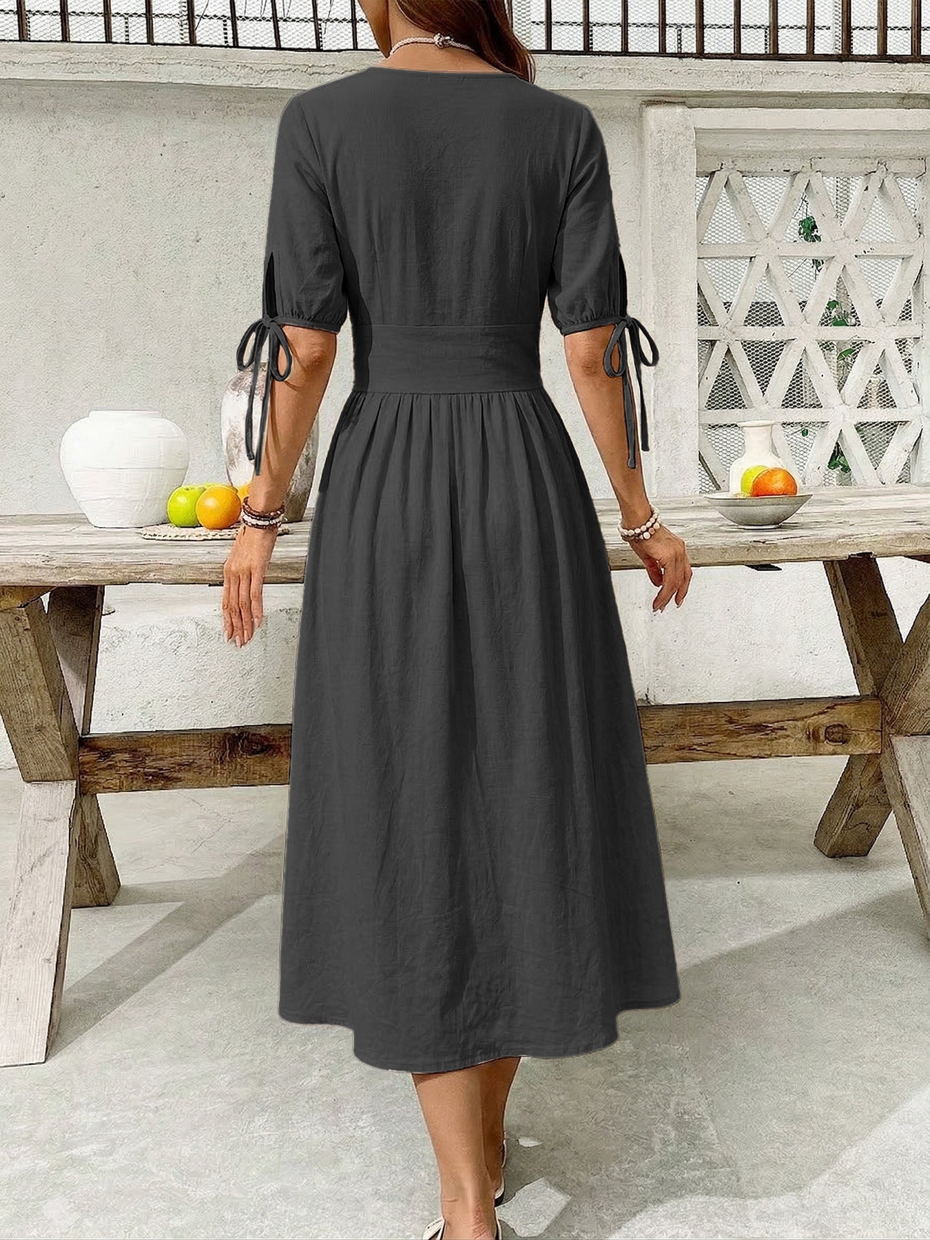 Button-Down Short Sleeve Midi Dress