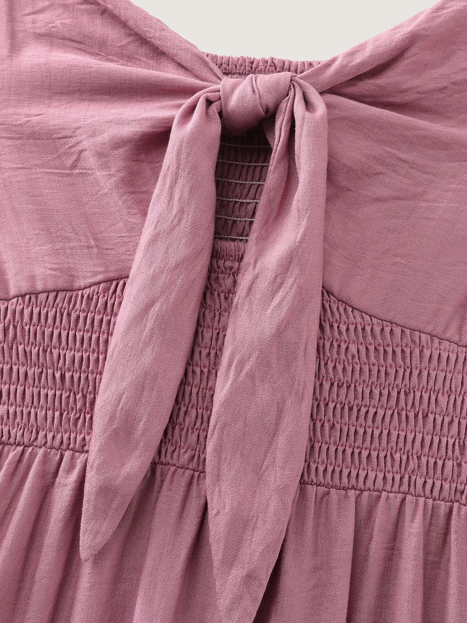 Twist-Front Shirred Back Ruffled Hem Midi Dress