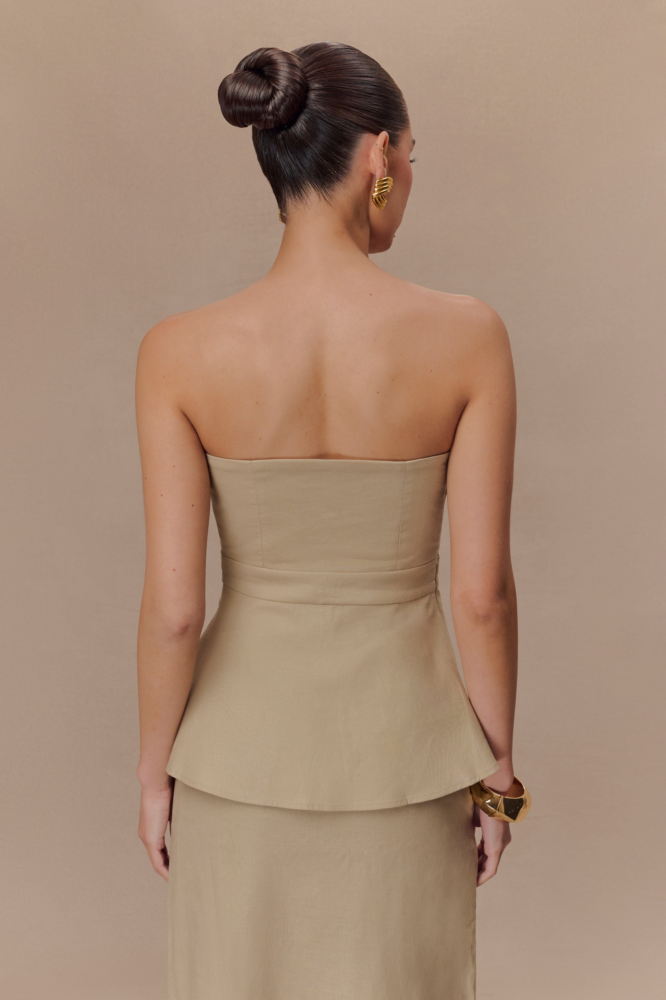 Natural Strapless Linen Top