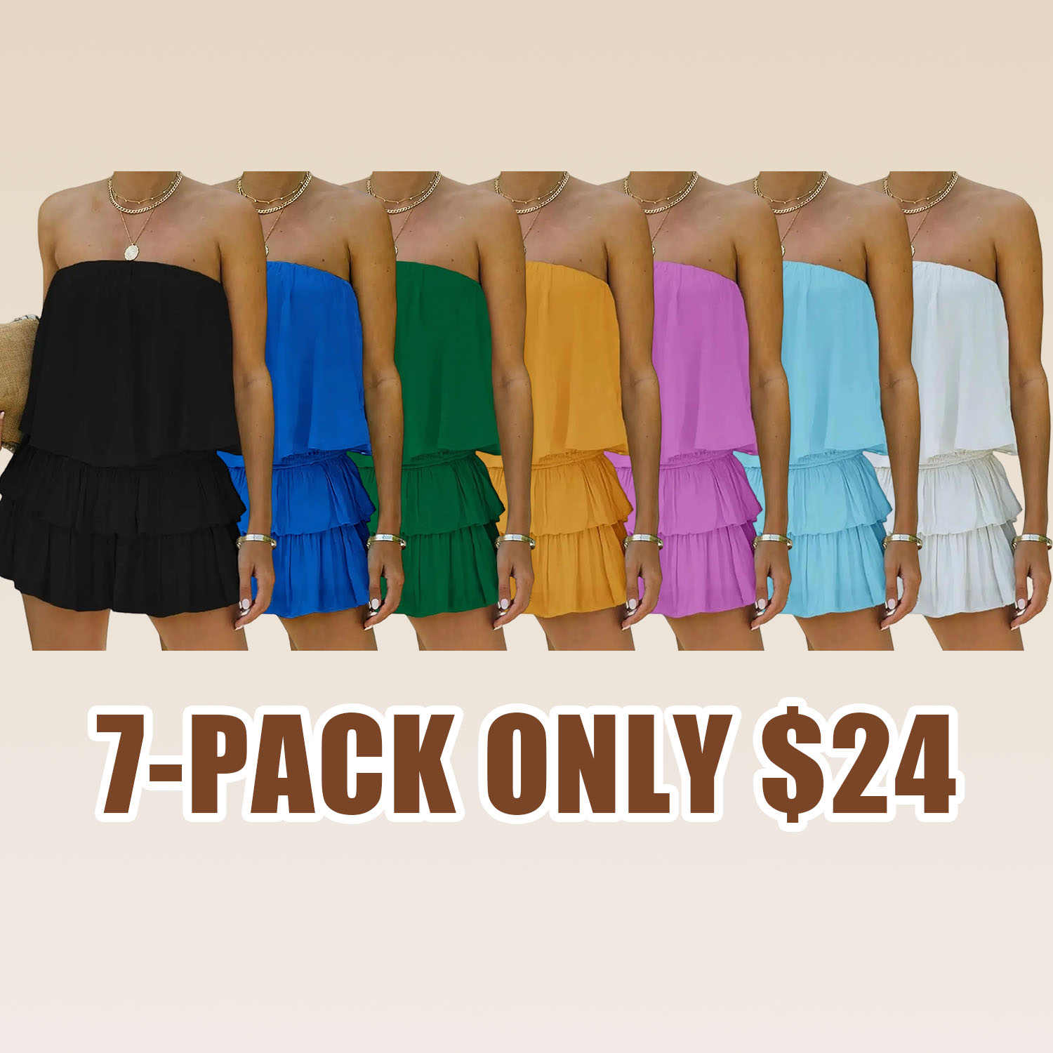 Women Off The Shoulder Romper Flowy Strapless Smocked Jumpsuit Playsuits Dress