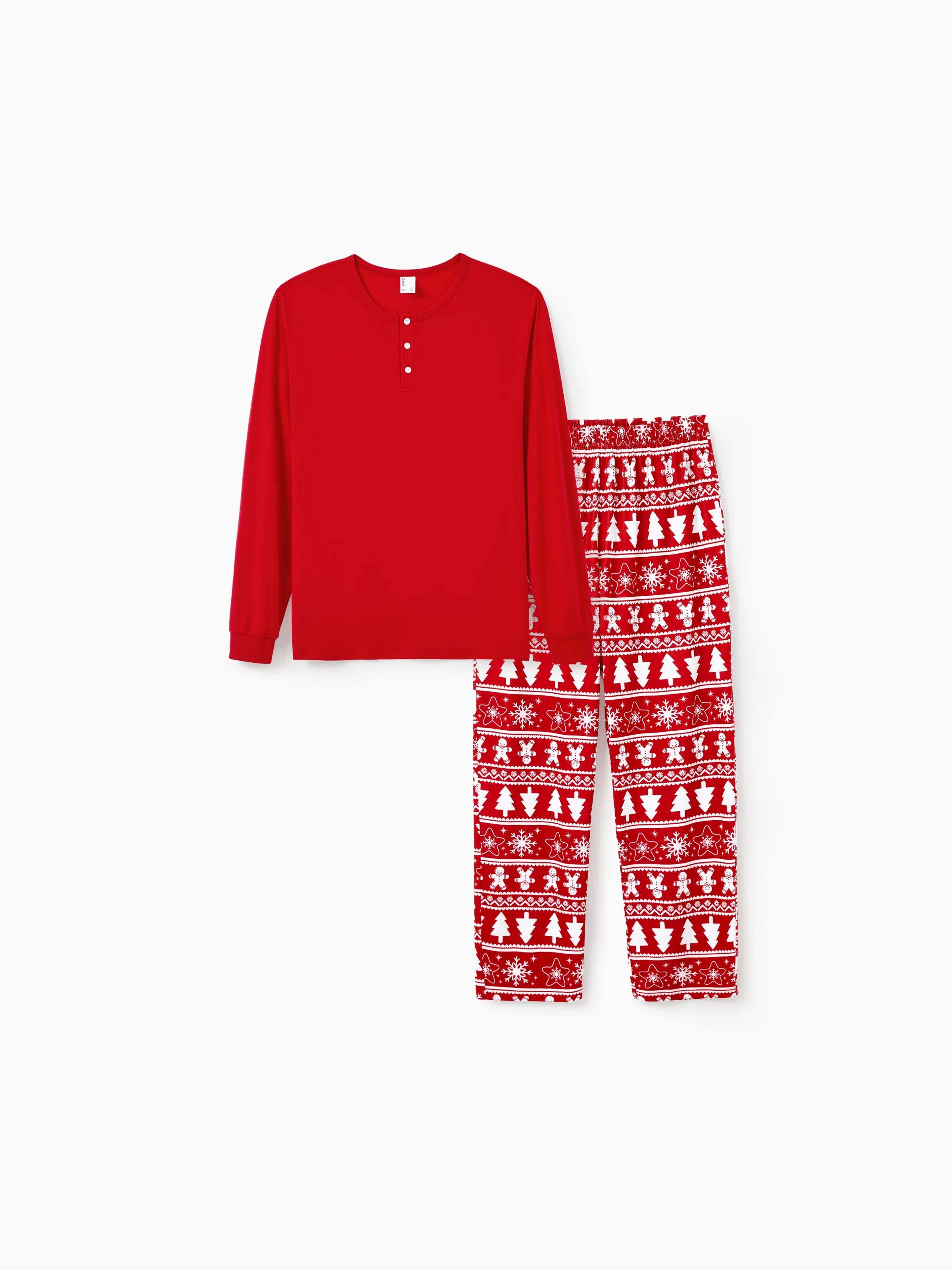 Christmas Matching Family Pajamas Set Gingerbread and Christmas Tree Print Red PJS with Christmas Socks Red