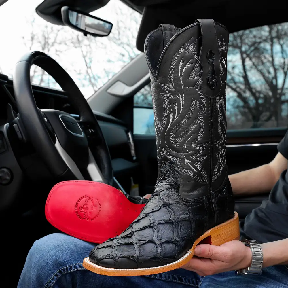 Black Genuine Pirarucu Boots - Square Toe