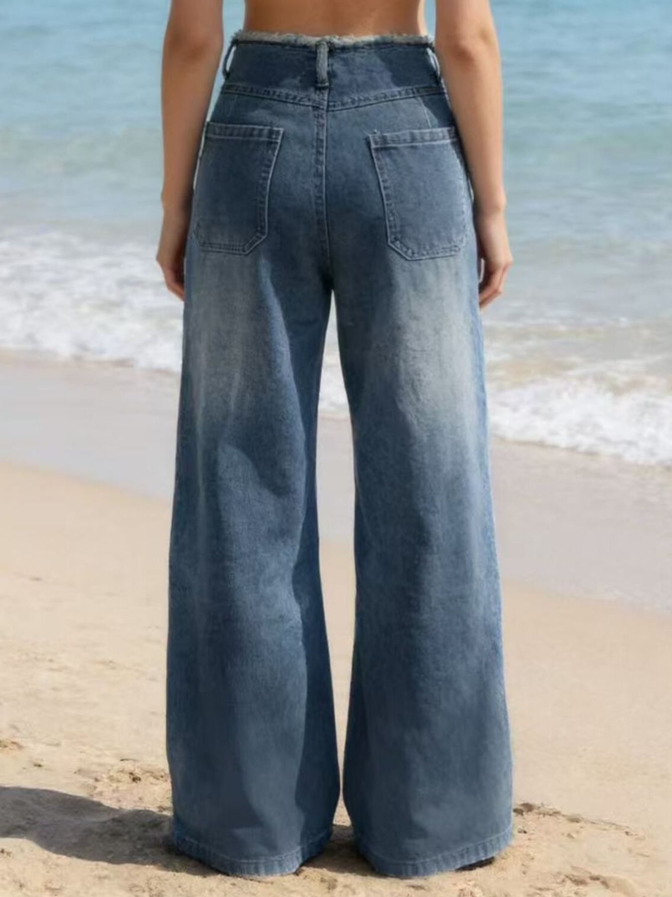 Frayed Hem Wide Leg Jeans