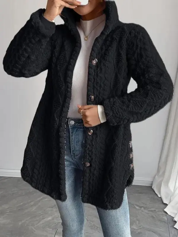 Women's Fall Winter Warm Fashion Jacquard Hooded Cardigan Long Sleeve Coat