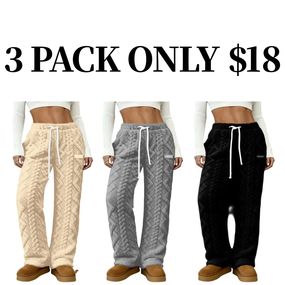 Women's fleece sweatpants, cable knit trousers