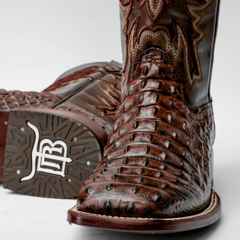 Brown Caiman Hornback Leather Boots - Square Toe