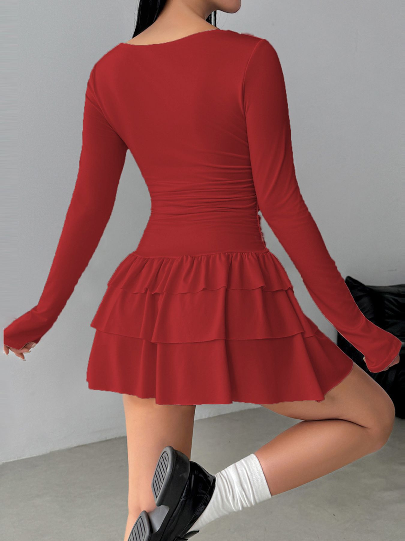 Ruffle Hem Long Sleeve Mini Dress
