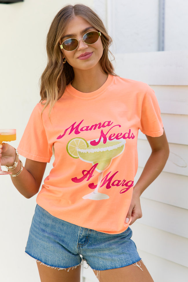 Mama Needs A Marg Neon Orange Graphic Tee