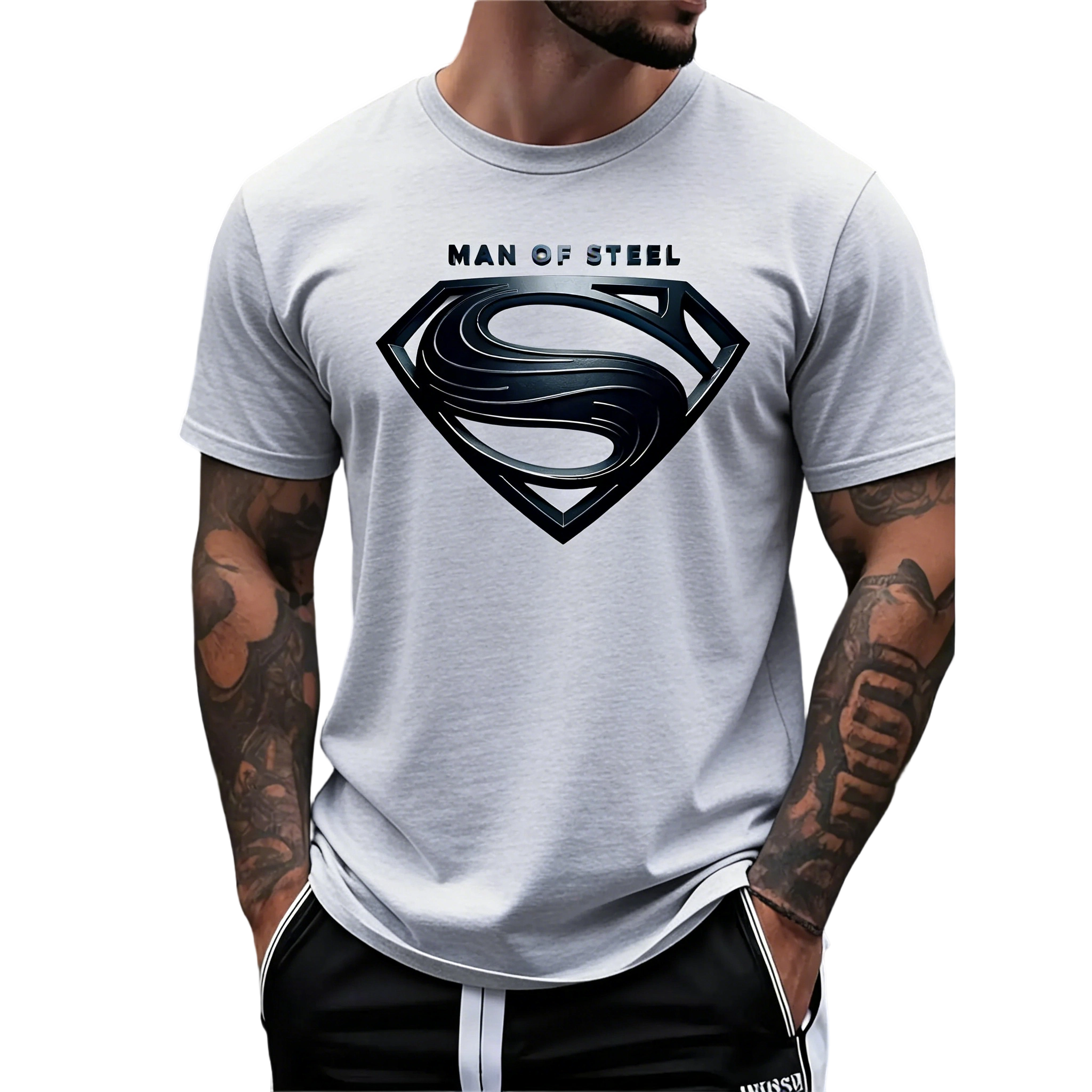 Justice League Men'S Plus Size Casual Crew Neck T-Shirt Man of Steel Graphic Print Short Sleeve Ideal for Spring/Summer Everyday Tshirt | Playful Text Design | Comfortable Fit SIZE Plus Size S-5XL