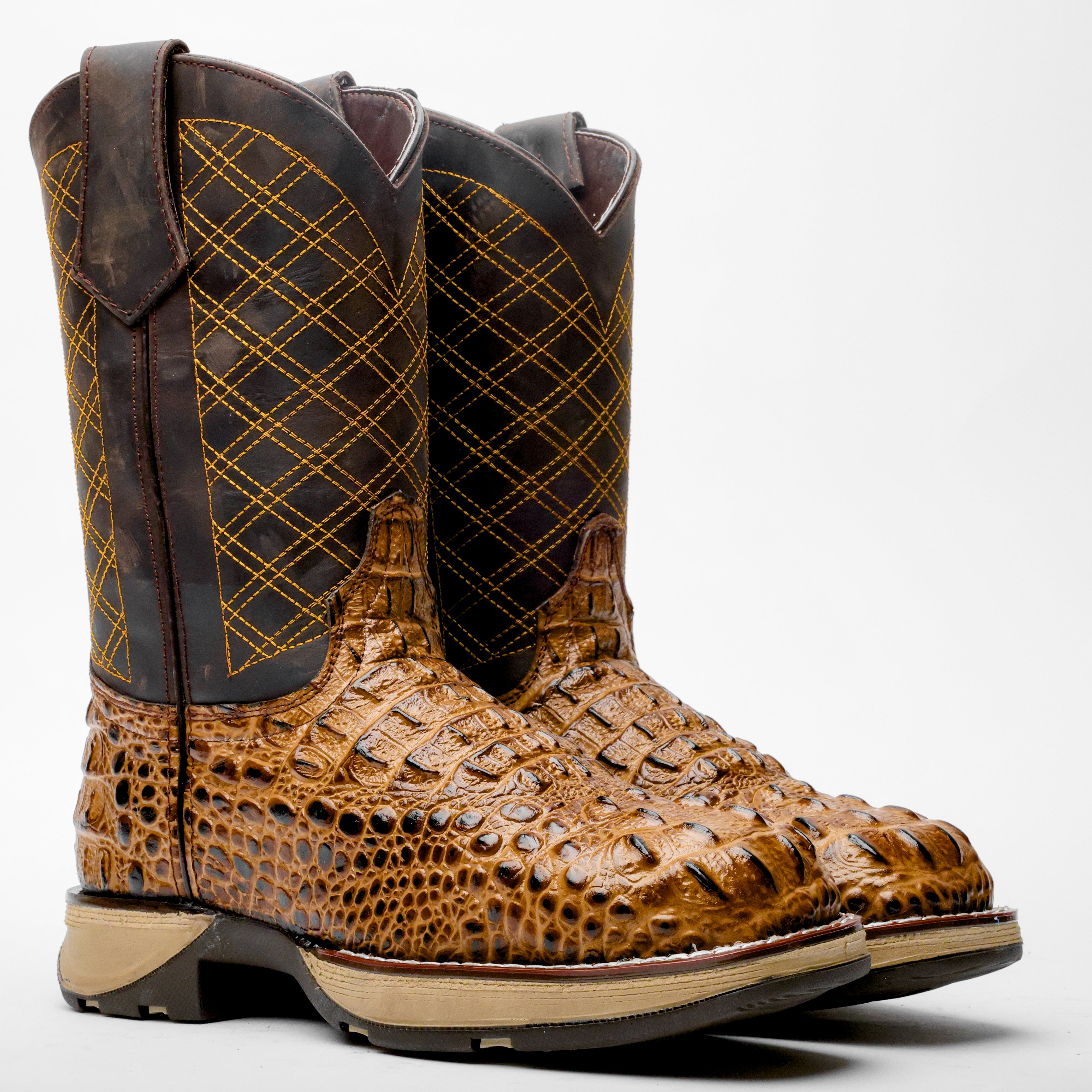 Honey Caiman Neck Leather Boots With 3D Lightweight Sole - Composite Toe