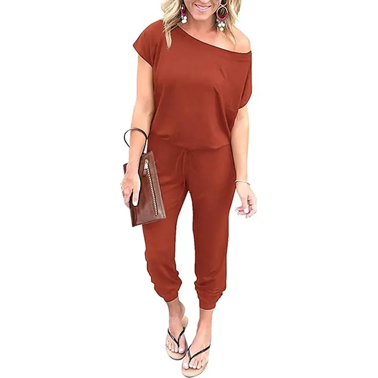 Women's Jumpsuit Plus Size S-5XL Off-Shoulder Elastic Waist Stretchy Loose Minimalist Comfy Clothes Casual Outdoor Lightweight Romper - Fabric - Womenswear Pants Style romper