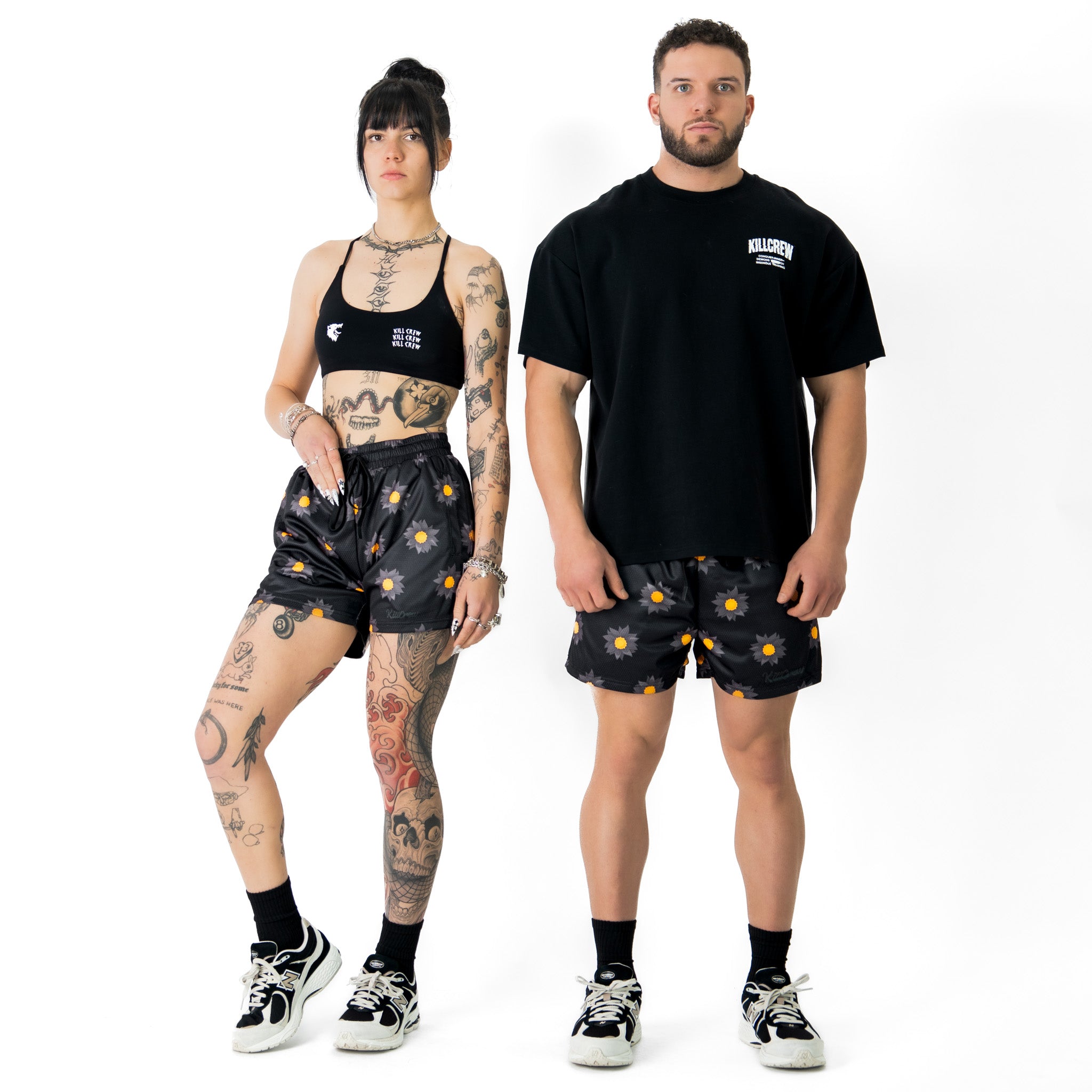 MUAY THAI SHORTS (MID THIGH CUT) SUNFLOWER - BLACKOUT