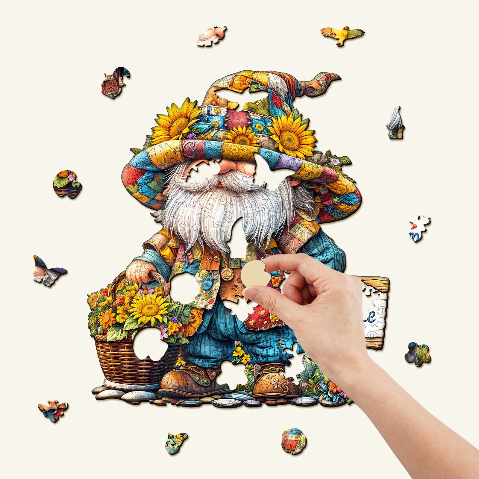 Sunflower gnome Wooden Jigsaw Puzzle