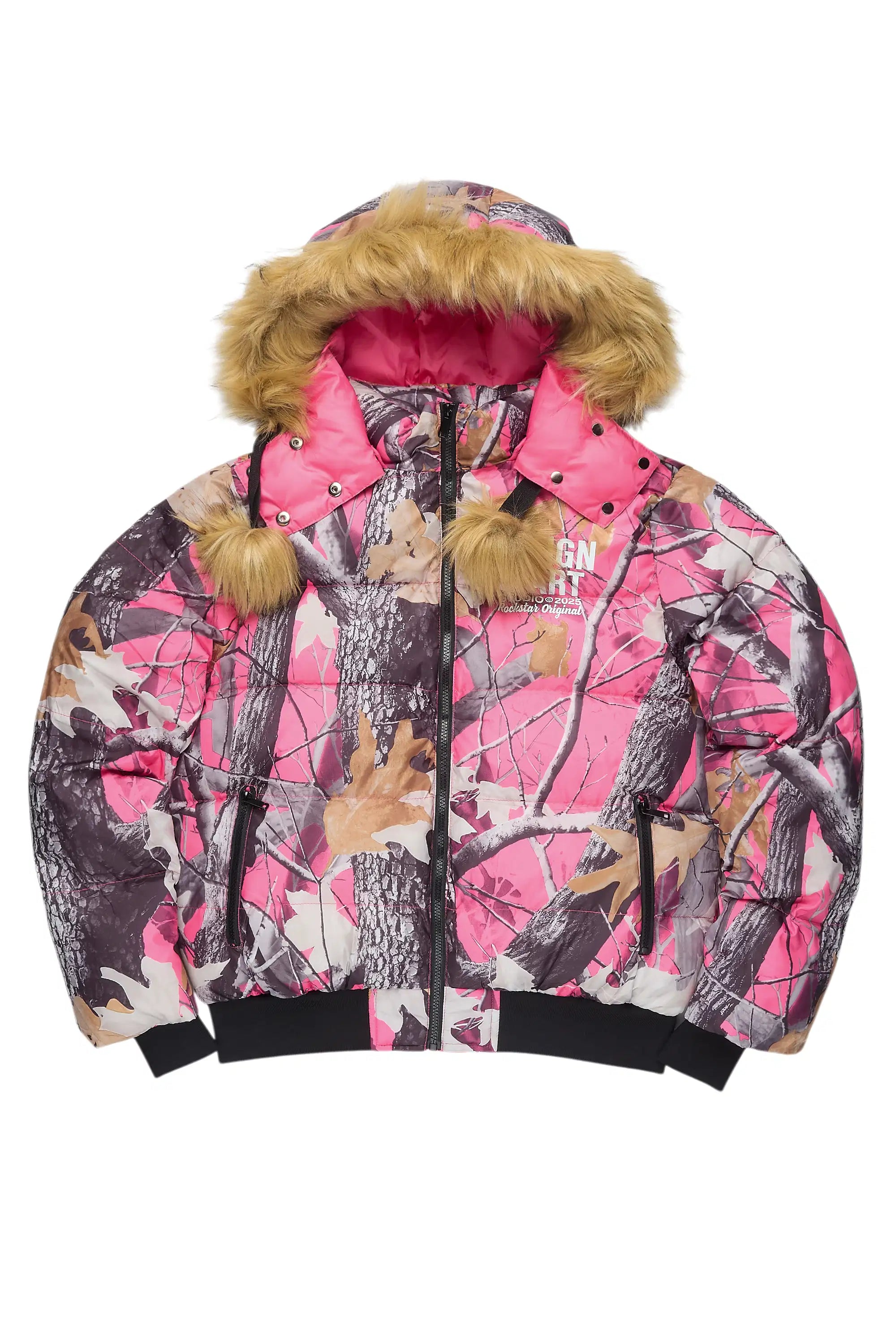 Benita Pink Tree Camo Puffer Jacket