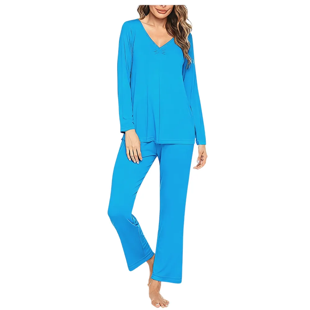 Women's V-neck long-sleeved top + trousers casual two-piece set