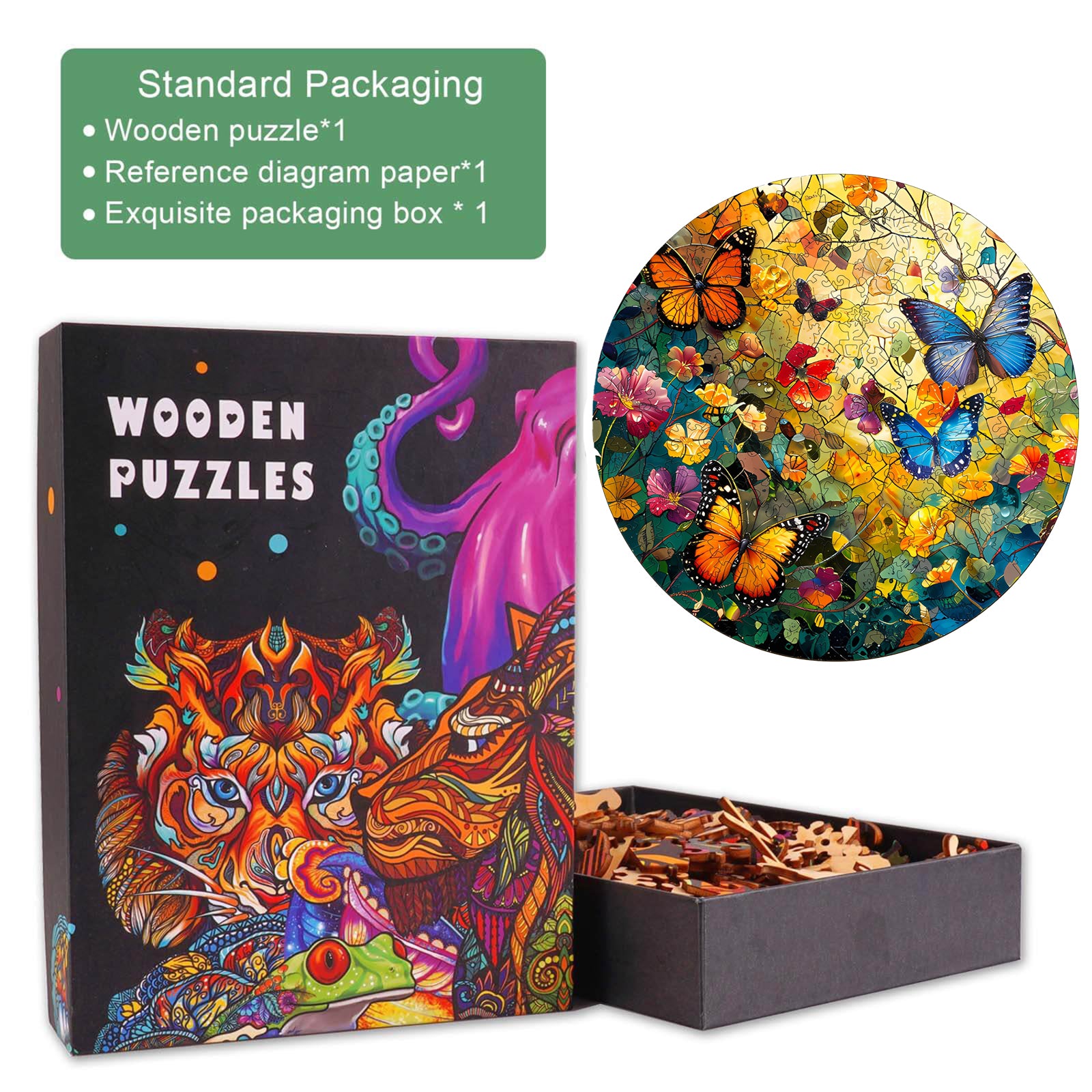 Butterflies and Flowers Wooden Jigsaw Puzzle