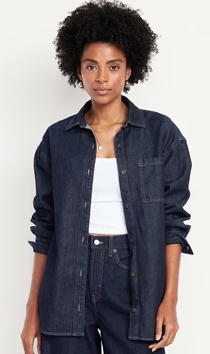 Boyfriend-style button-down denim shirt
