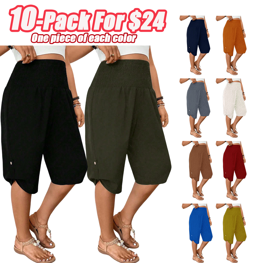 Women's Casual Tummy Control High Waist Fitted Wide Leg Capri Pants
