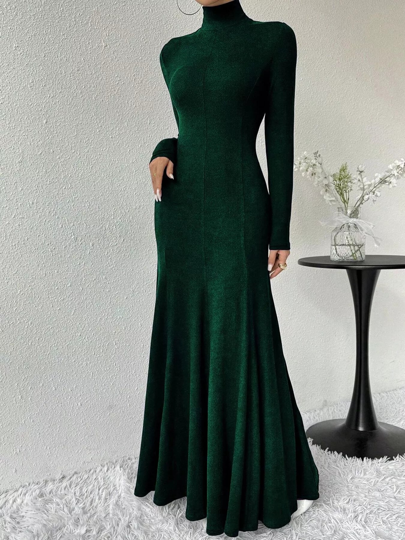 Turtleneck Long Sleeve Maxi Mermaid Dress