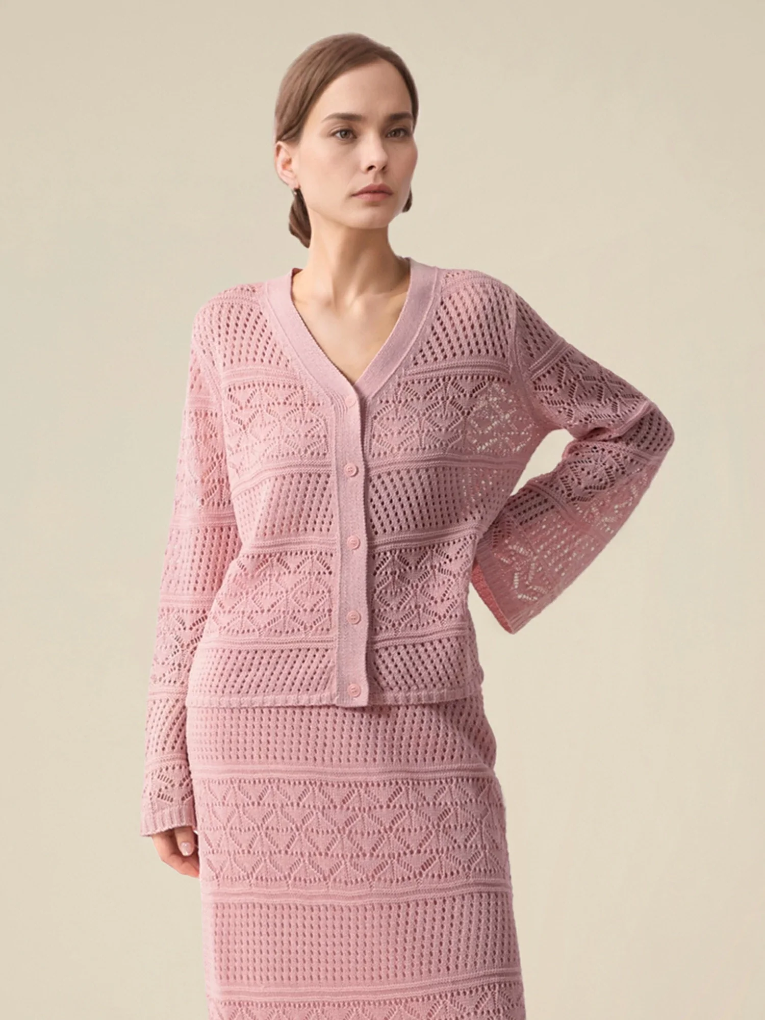 Lyocell & Silk V-Neck Flare-Sleeve Cardigan