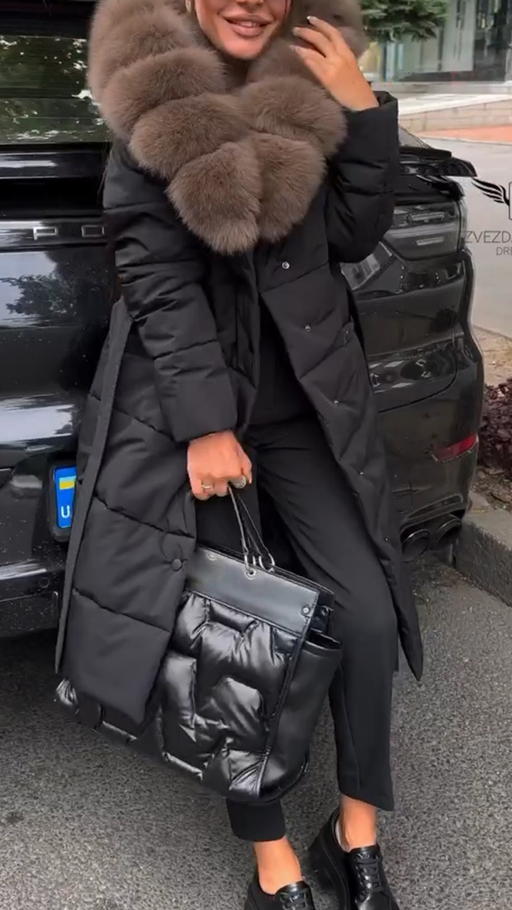 Women Lapel Plush Casual Long Cotton Jacket