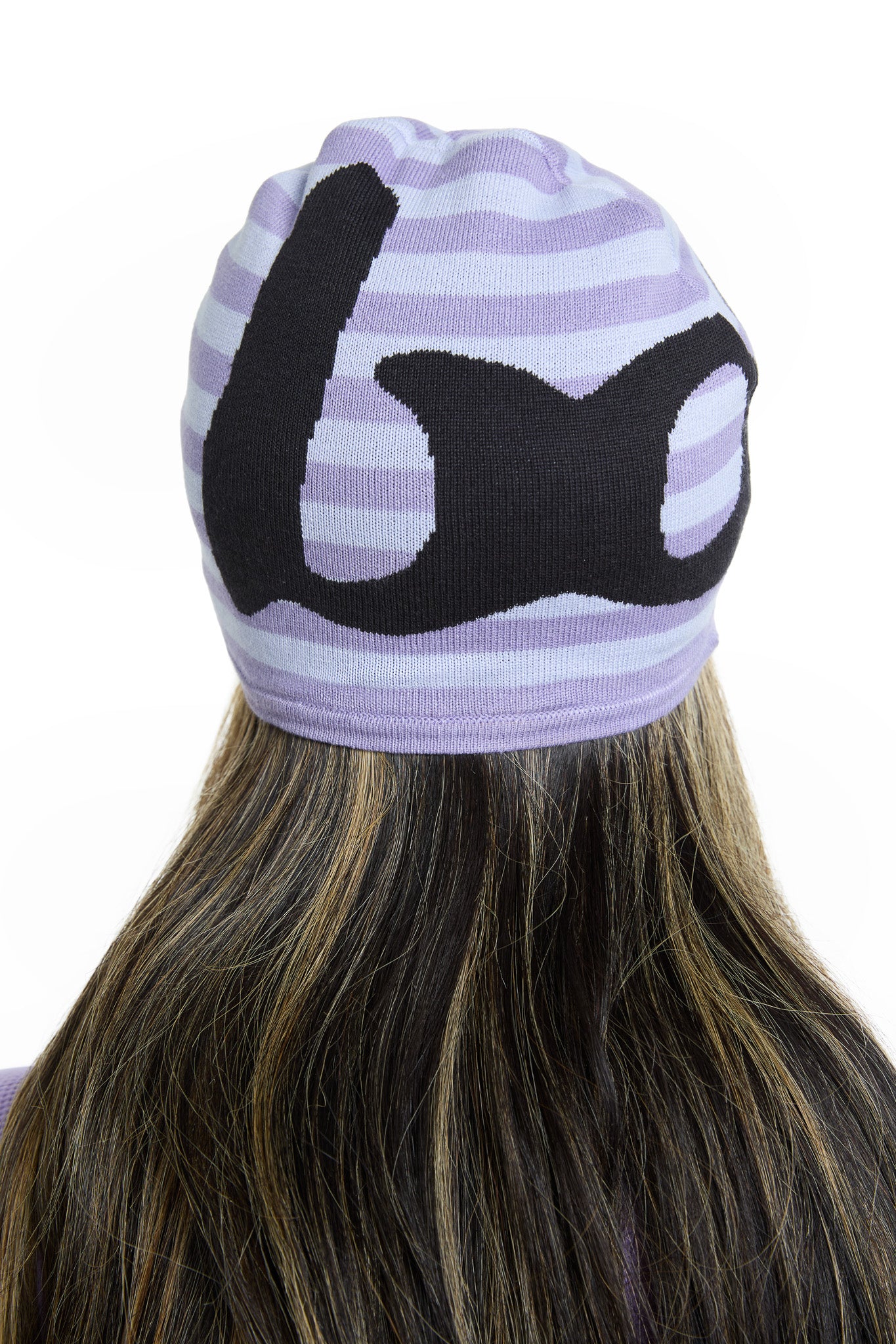 STRIPED KNIT BEANIE (LAVENDER/BLACK)