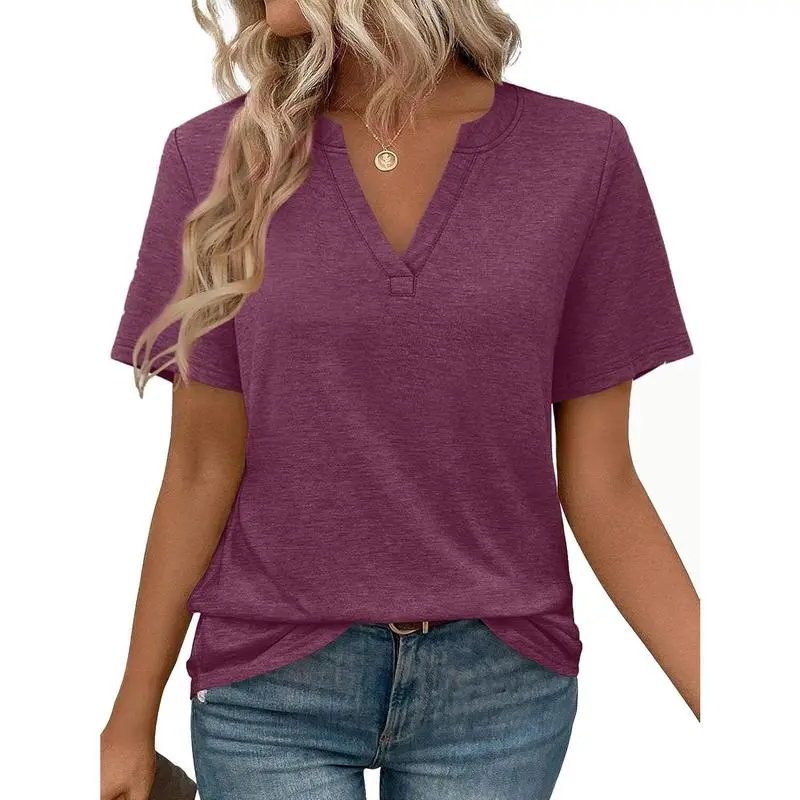 Womens Tops Summer Short Sleeve V Neck Blouses