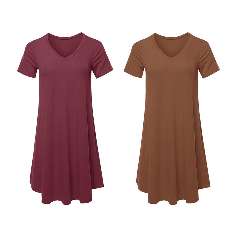 2-Pack Women's Casual T-Shirt Dresses with Pockets, Plus Size Clothing Short Sleeves, Relaxed Swing Fit Summer