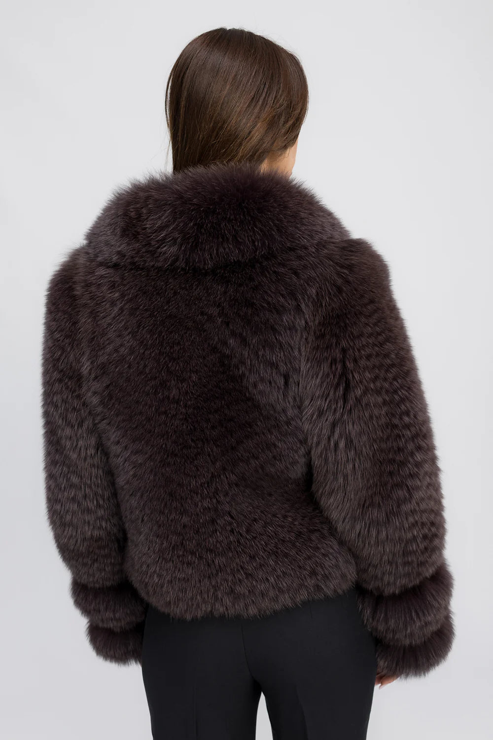 Haină din Blană Naturală de Vulpe Polară, cu Guler Rever, Femei, Cocoa Plum 472