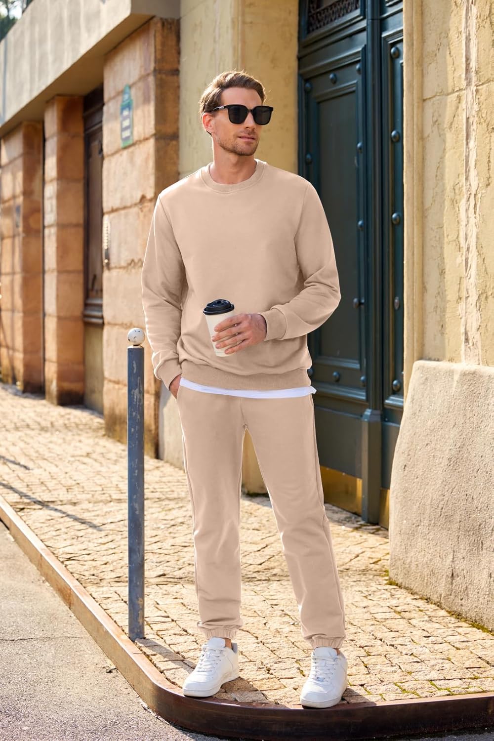 Men's 2 Piece Outfits Crew Neck Sweatshirt Tracksuit & Joggers Sweatpants Sweatsuit Set