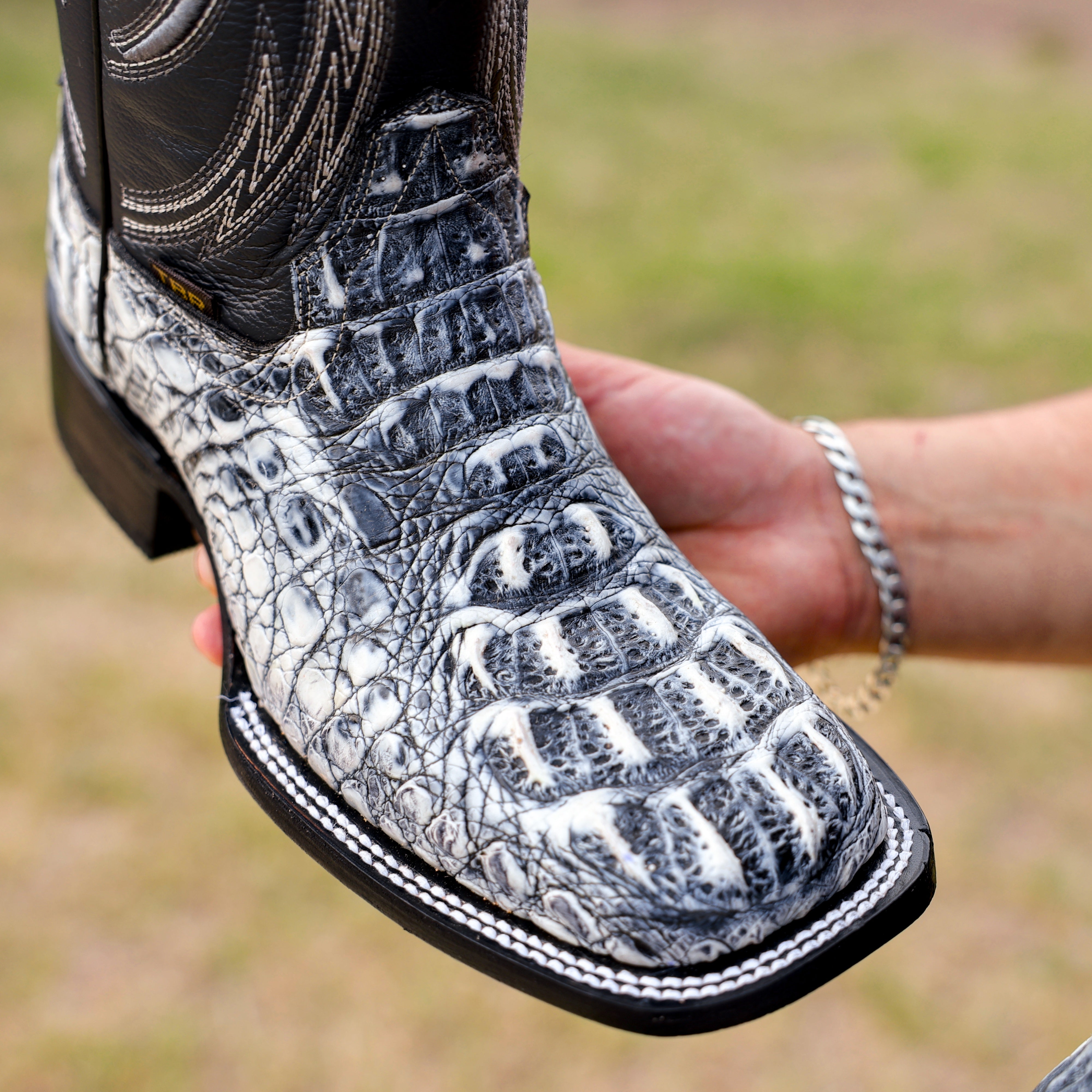 Rustic Eclipse Caiman Neck Leather Boots - Square Toe