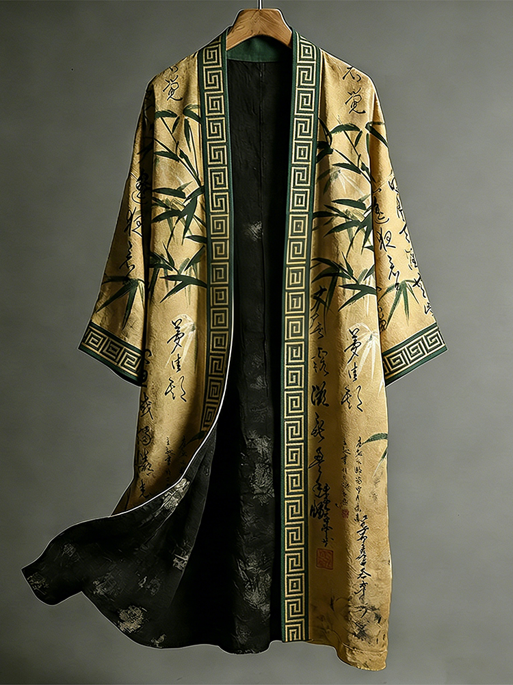 Japanese Style Retro Calligraphy Bamboo Art Pattern Casual Kimono