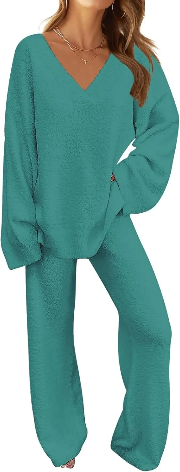 Women's Lounge Sets 2025 Fall Fashion 2 Piece Outfits Sweater Pajama Set