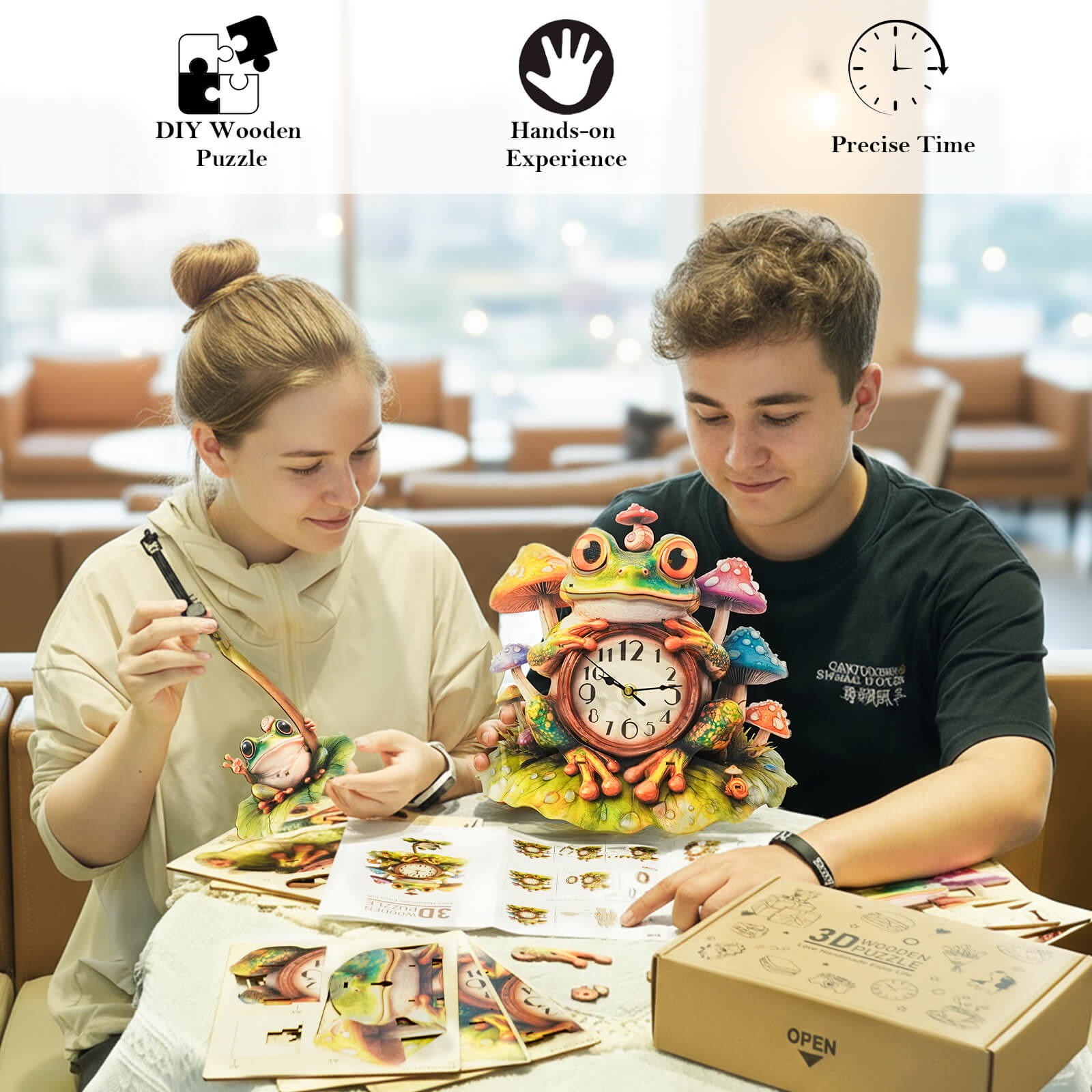 Frogâ€“ DIY Wooden Clock, 3D Puzzle Craft Kit