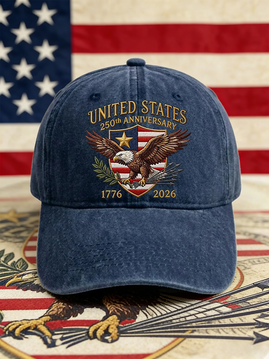 US 250th Anniversary Bald Eagle Emblem Washed Denim Baseball Cap