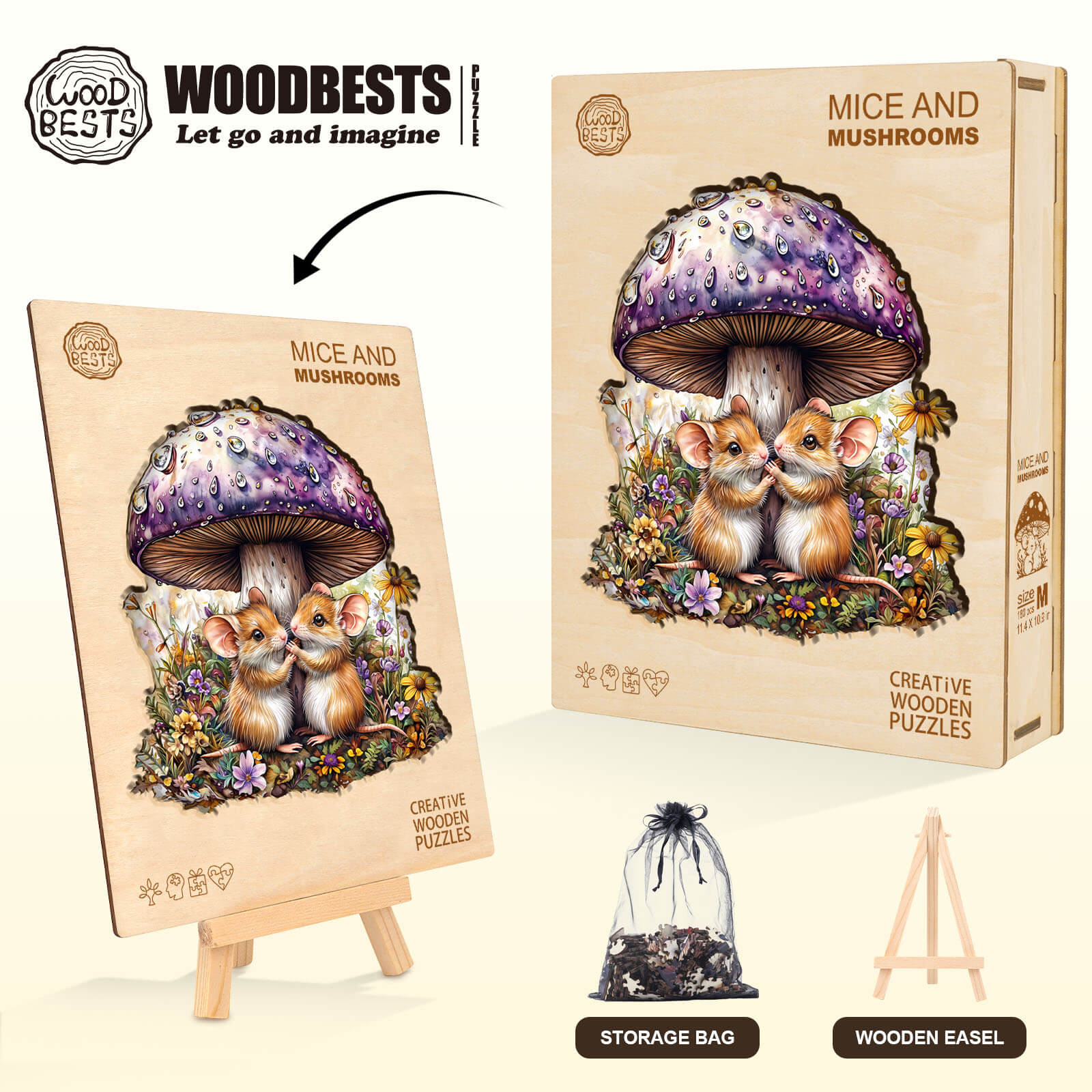 Mice and mushrooms Wooden Jigsaw Puzzle