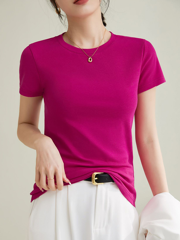 Solid Color Short Sleeves Skinny Round-Neck T-Shirts Tops