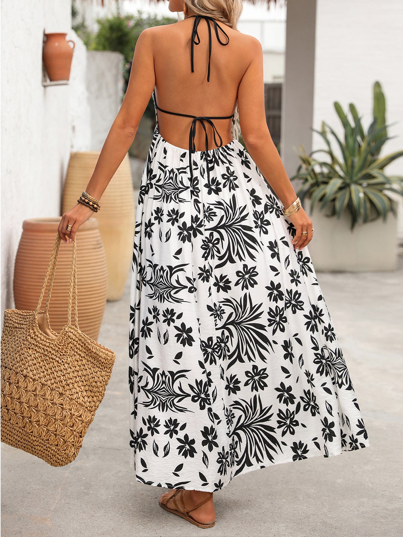Printed Halter Neck Maxi Dress