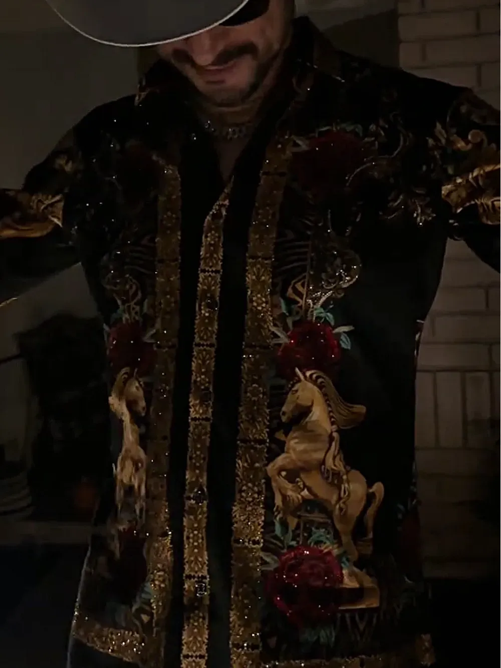 Men'S Shiny Rhinestone Pattern Shirt