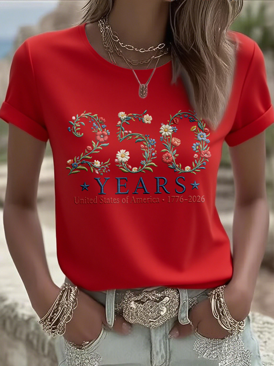 Women's 250 American Embroidered Pattern T-shirt