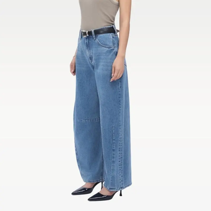 Women High Waist Baggy Barrel Leg Jeans