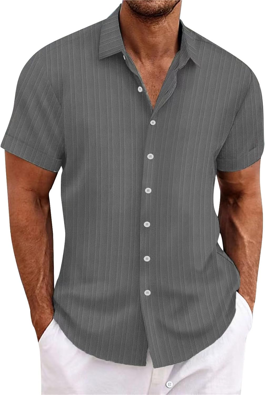 Men's Casual Loose And Comfortable Textured Short-sleeved Shirt
