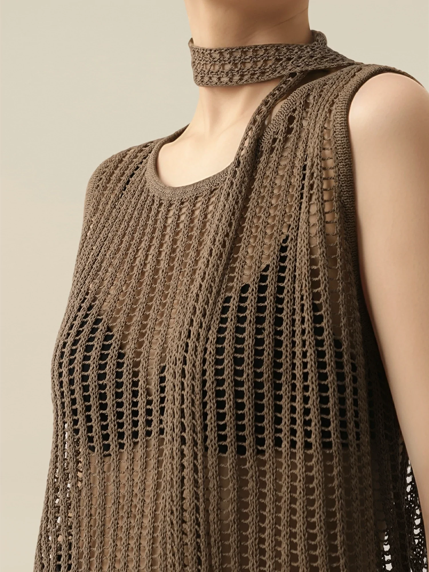 Lyocell & Silk Round Neck Lace-Up Vest