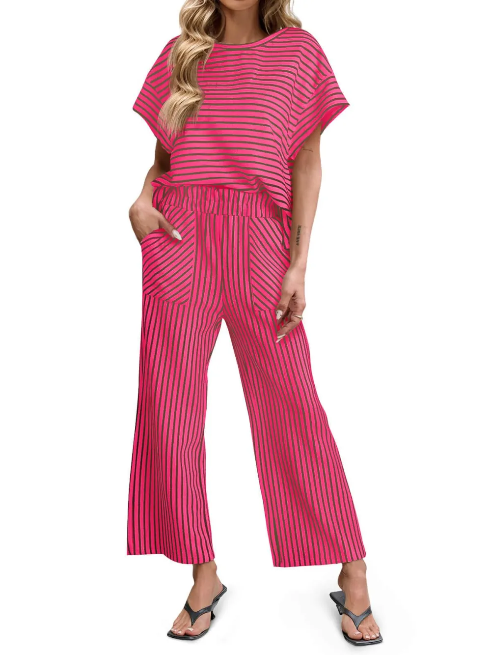 Women's Striped 2 Piece Lounge Set