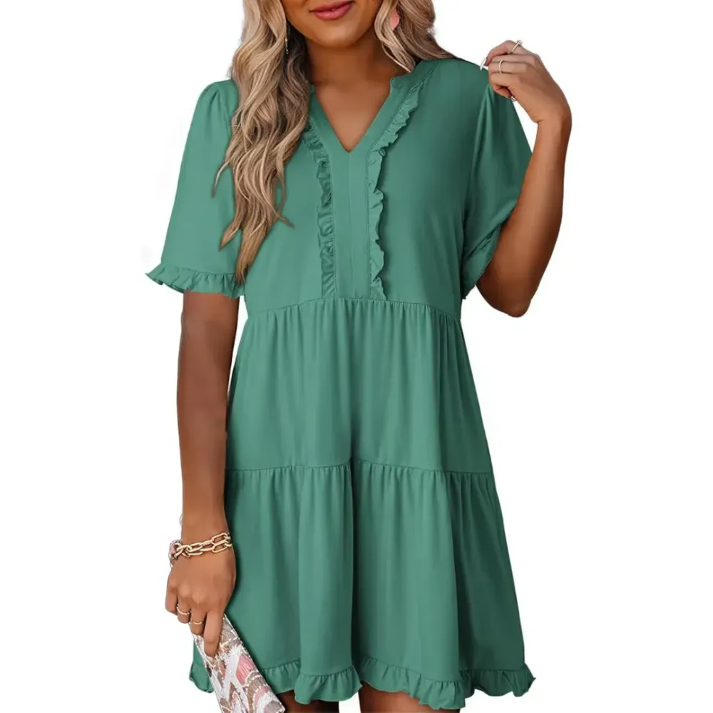 Casual V-Neck Mini Dress (Less than $3 each!)